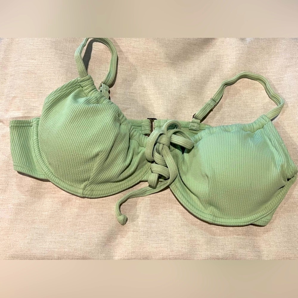 SOLD- Toluca Swim Angelina Ribbed Bikini Top Sage Green Adjustable Comfort